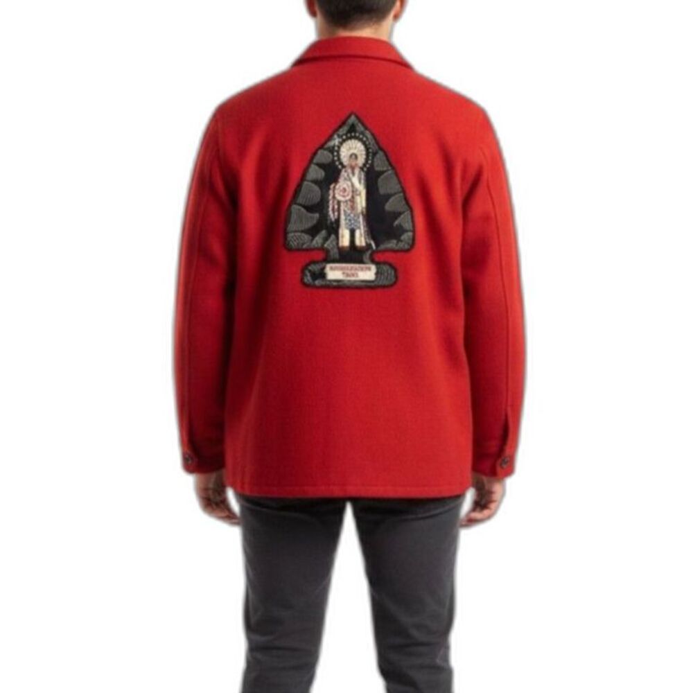 Red Embroidered Back Wool Jacket - Men's